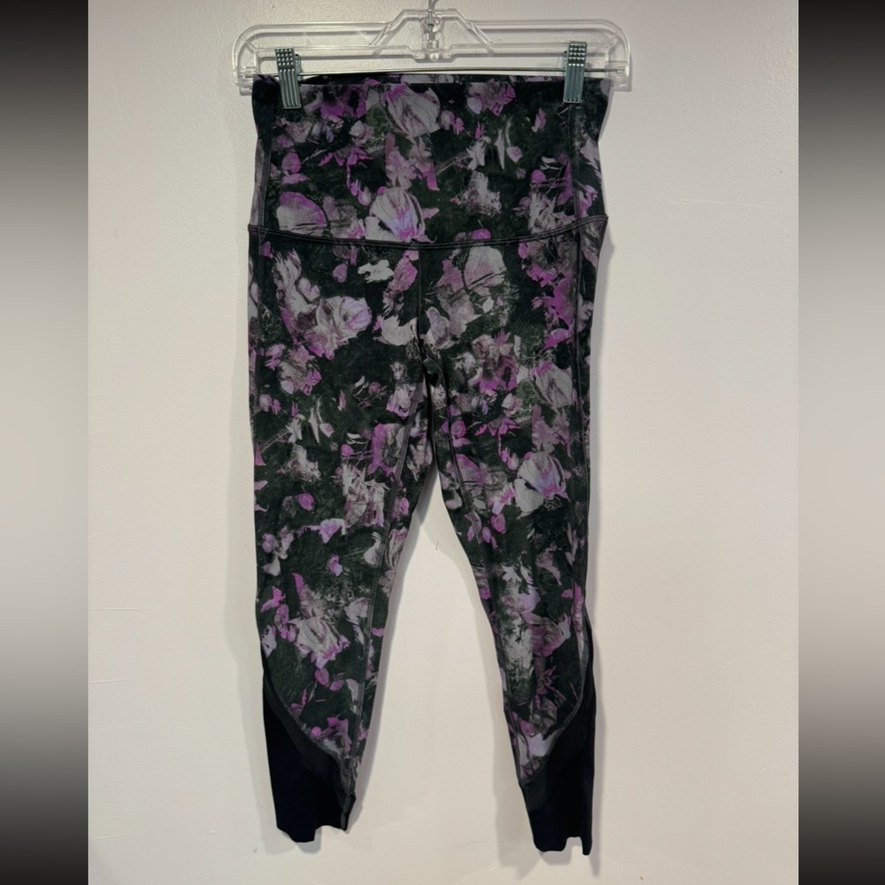 Purple and black‎ floral mesh lululemon crop leggings